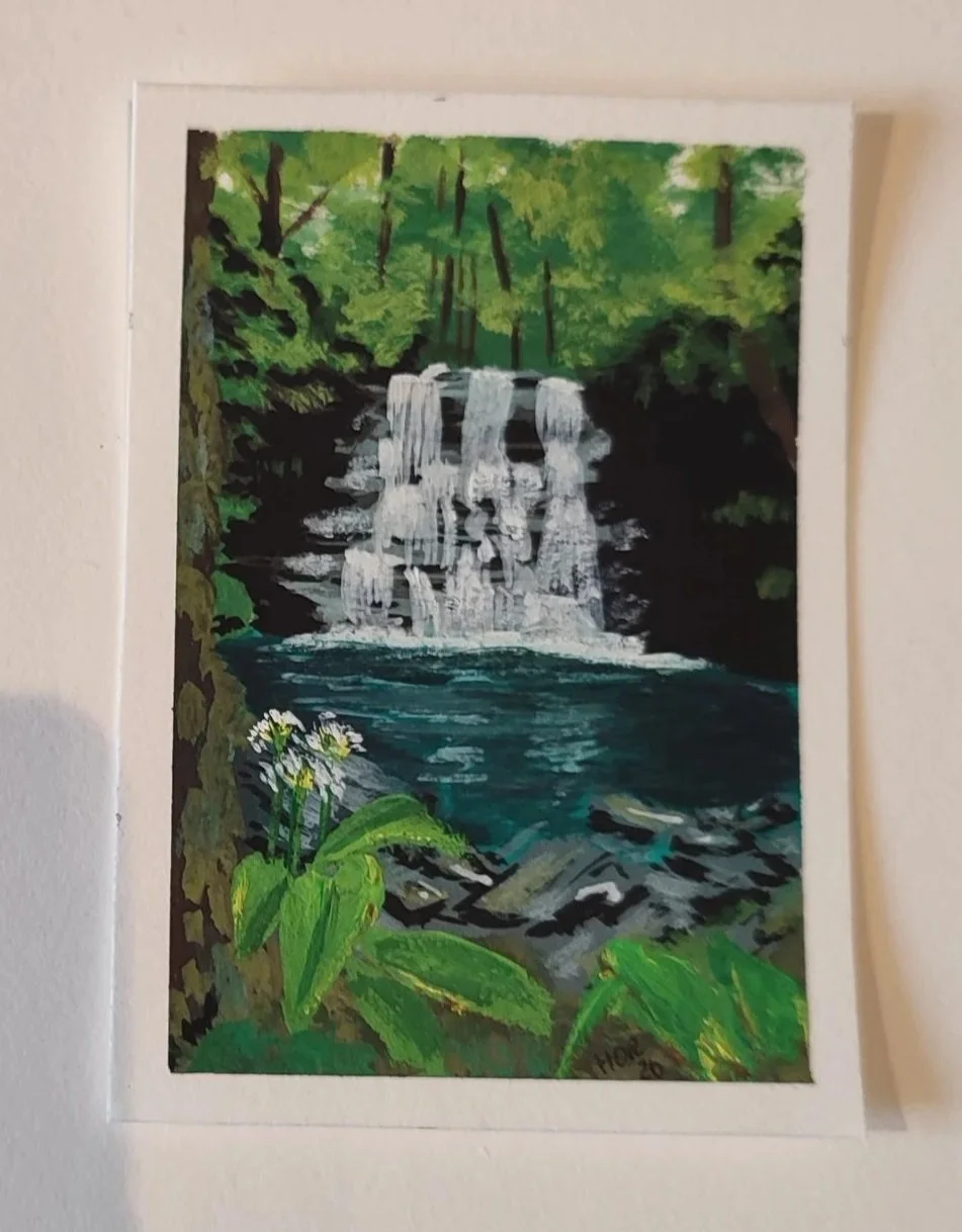 Gouache Woodland Waterfall Aceo