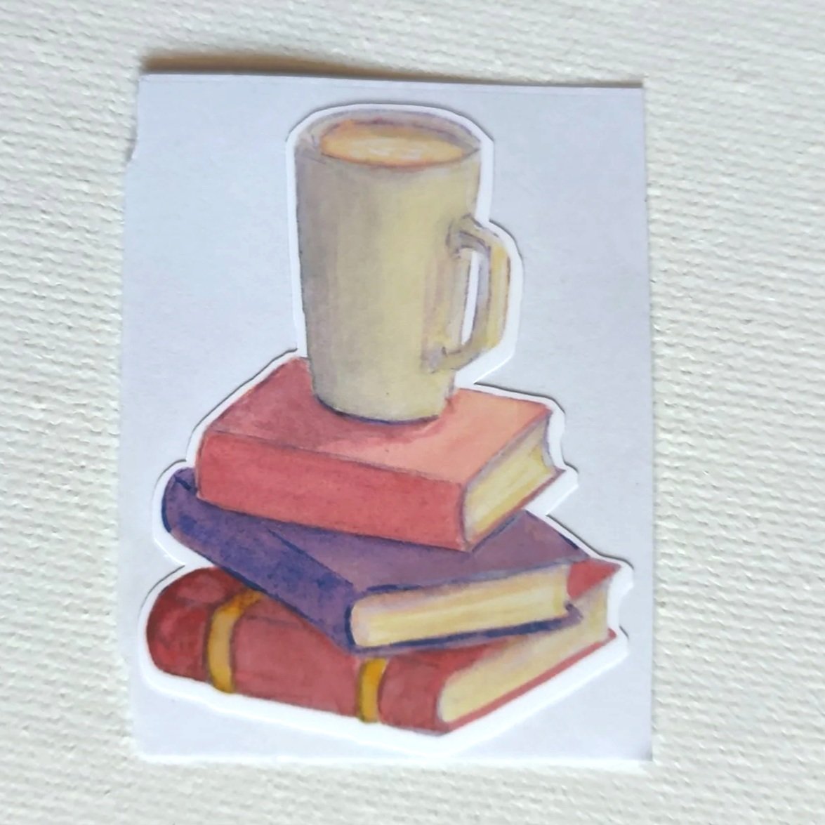 watercolour cup and book stack die cut sticker