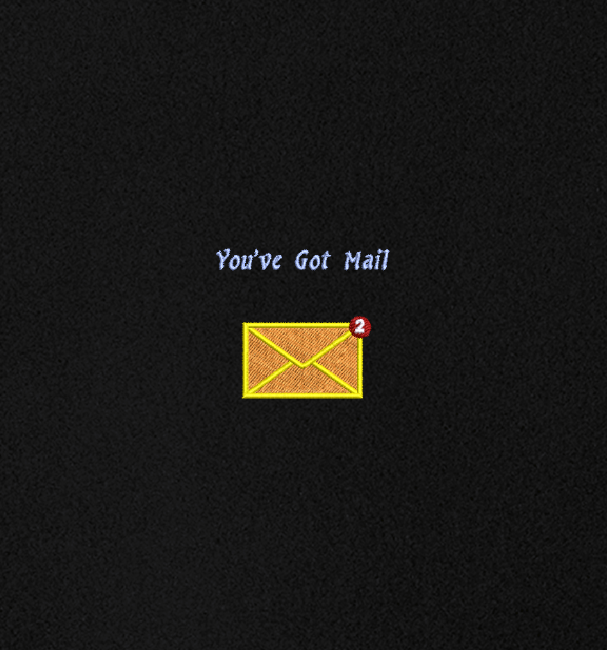 Screen with mailbox icon and text 'You've Got Mail' on a black background.