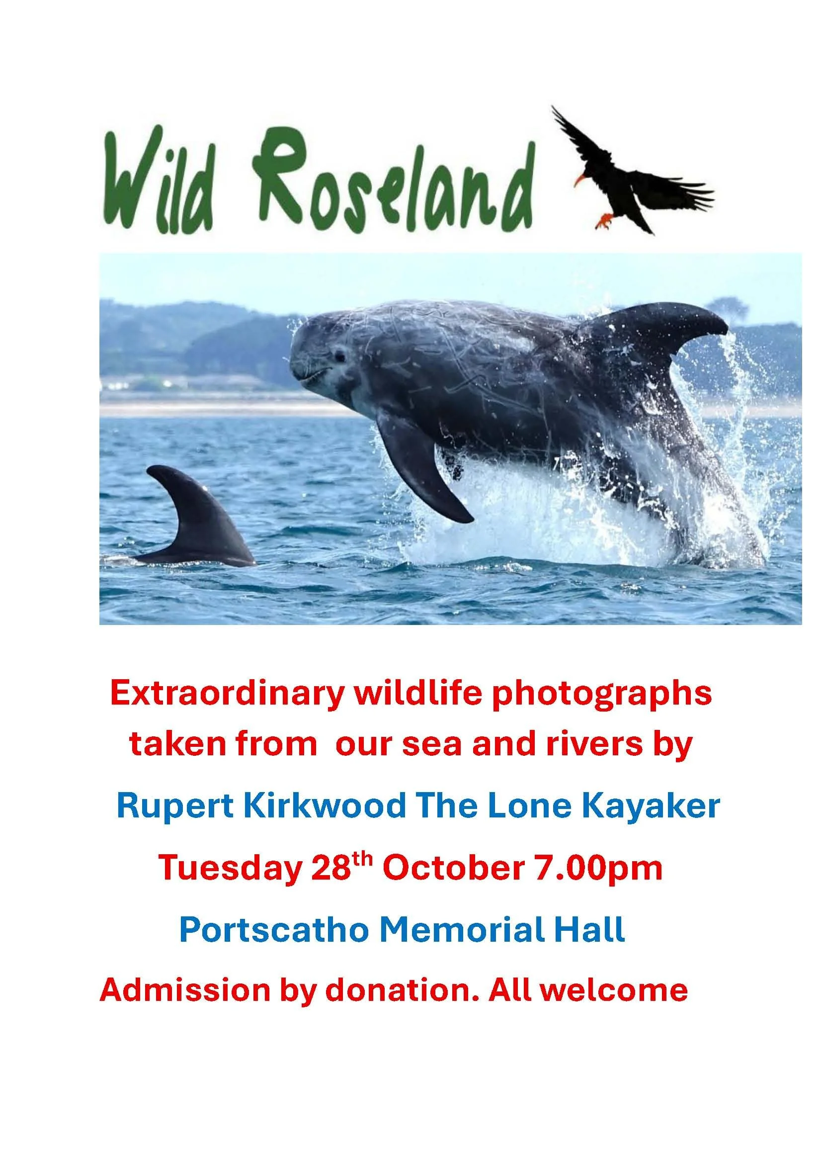 Flyer for an event titled "Wild Roseland" featuring a photograph of a tuna jumping out of the water and event details listed below.