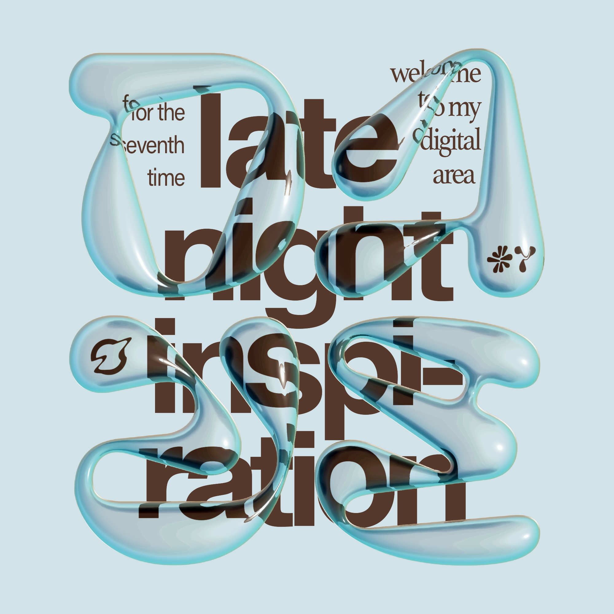 A digital illustration featuring the phrase 'late night' in large brown text, overlaid with stylized, transparent blue 3D text, with additional smaller text in the background.