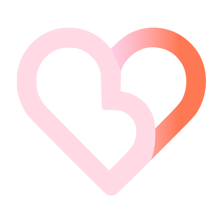 An illustration of two overlapping hearts, one pink and one red, against a black background.