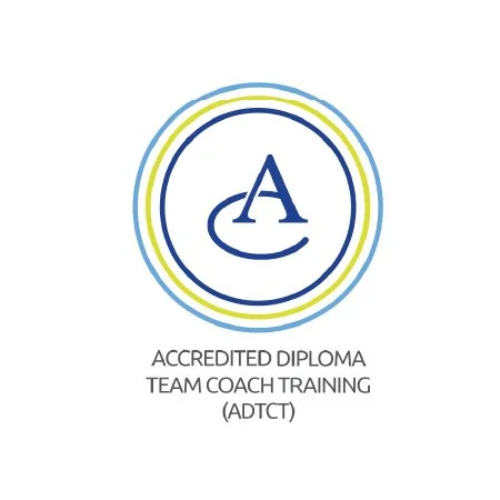 Logo with a large letter A inside a circle, surrounded by three concentric circles in blue and green, with text below reading "Accredited Diploma Team Coach Training (ADTCT)."