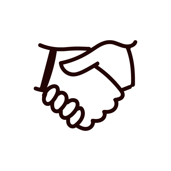 Simple black line drawing of two hands shaking.