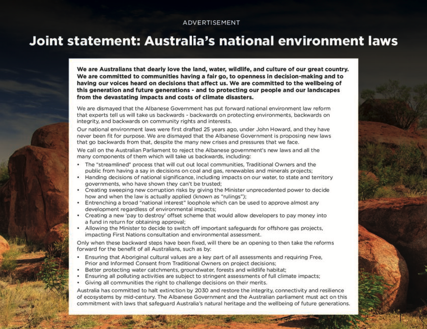 Joint statement: Australia’s national environment laws