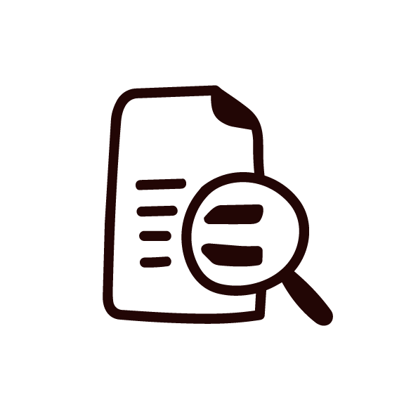 Icon of a document with a magnifying glass examining it, representing document analysis or search.