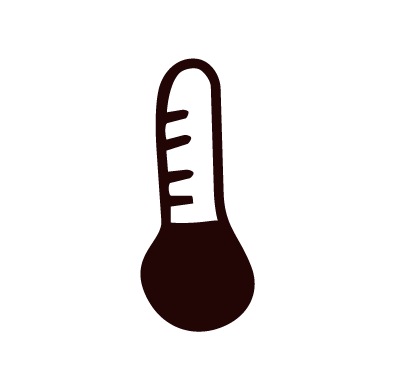 An illustration of a red thermometer with a bulb at the bottom and a scale on the side.