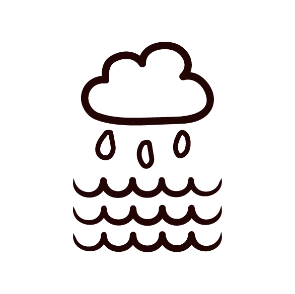 Cloud with rain above wavy sea or water surface.