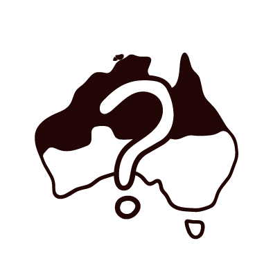 Outline of the map of Australia with a question mark in the center.