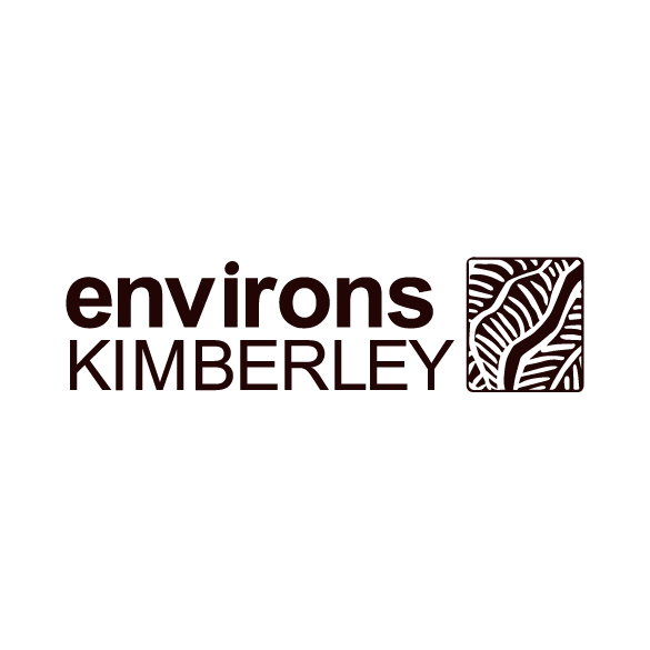 Logo with the text 'environs KIMBERLEY' and a leaf illustration inside a square.