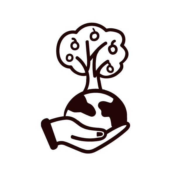 A hand holding a globe with a tree growing from it, symbolizing environmental care and sustainability.