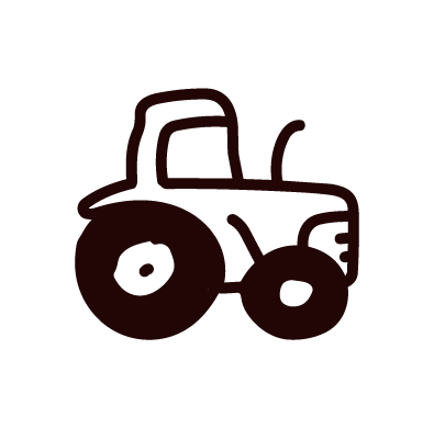Silhouette of a tractor in dark brown on a black background.