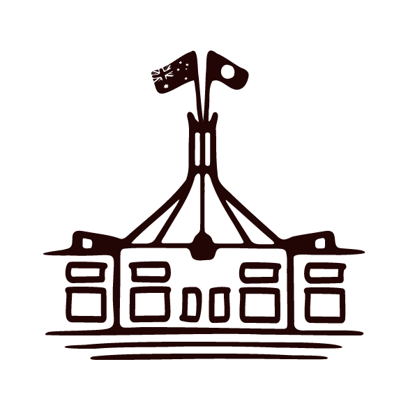 A stylized line drawing of a bridge with cables, possibly a suspension bridge, in brown color against a black background.