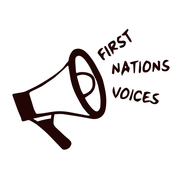 A megaphone with the text 'First Nations Voices' coming out of it.