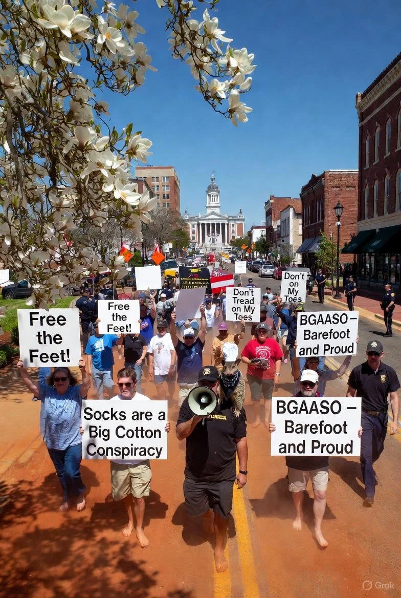 A sea of people protesting socks march down the city streets of Gadsden
