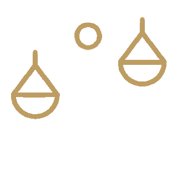 A balanced scale with two pans hanging from a central support.