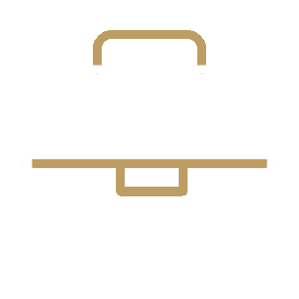 A briefcase with white and gold accents.