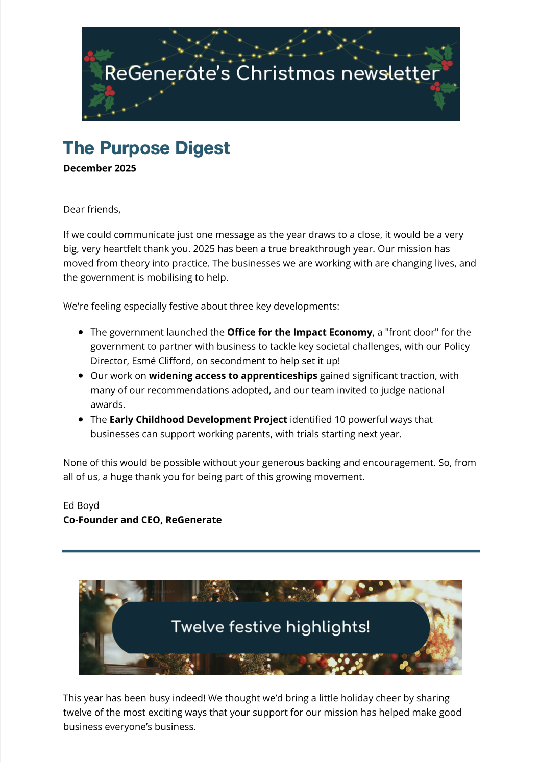 Happy Christmas from ReGenerate! Our impact over 2025 December 2025 Edition