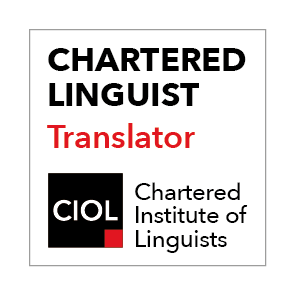 Anikó's Chartered Linguist logo.