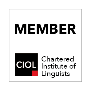 Anikó's Chartered Institute of Linguists member logo.