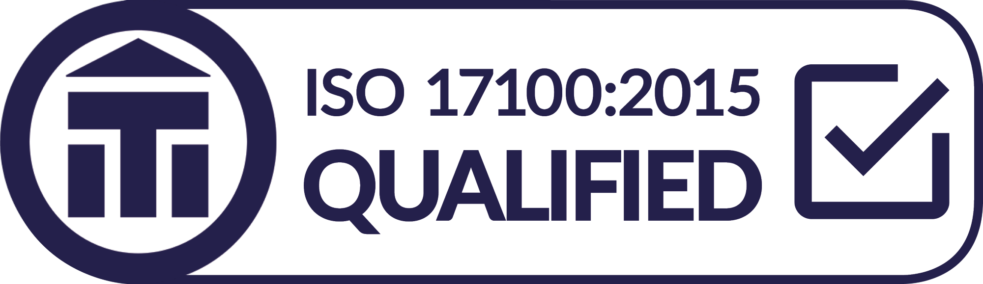 The logo showing Anikó's ISO 17100:2015 Qualified Status with the circular and blue ITI logo.