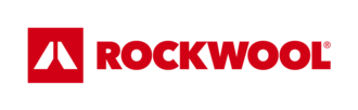 Logo af Rockwool med rødt symbol og navnetrockwool under.