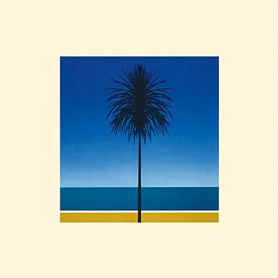Une silhouette d'arbre de palmier contre un ciel bleu avec l'océan en arrière-plan. Metronomy. The look.