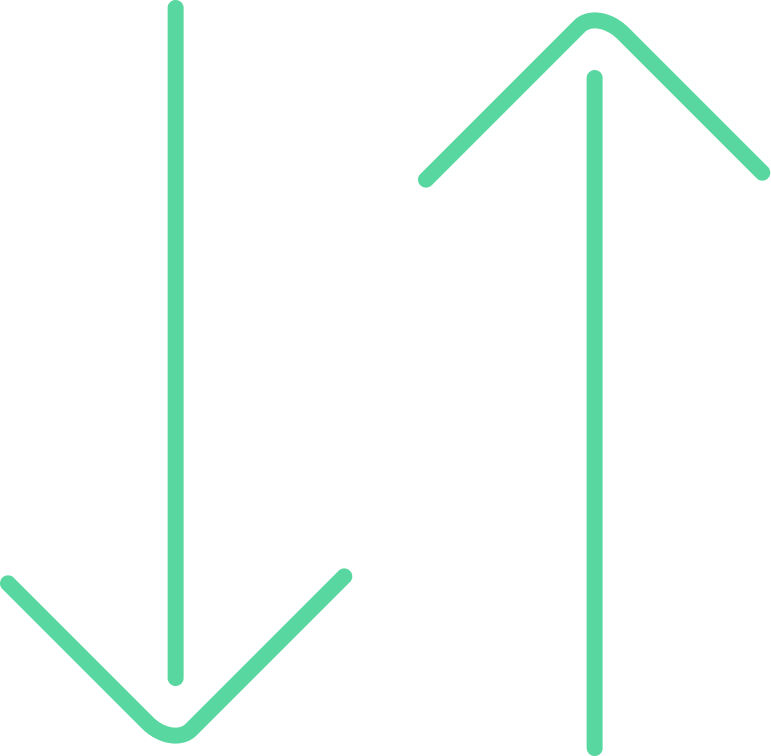 Dækkende matematisk diagram med to pile, en peger opad og en peger nedad, symboliserer stigning og fald.