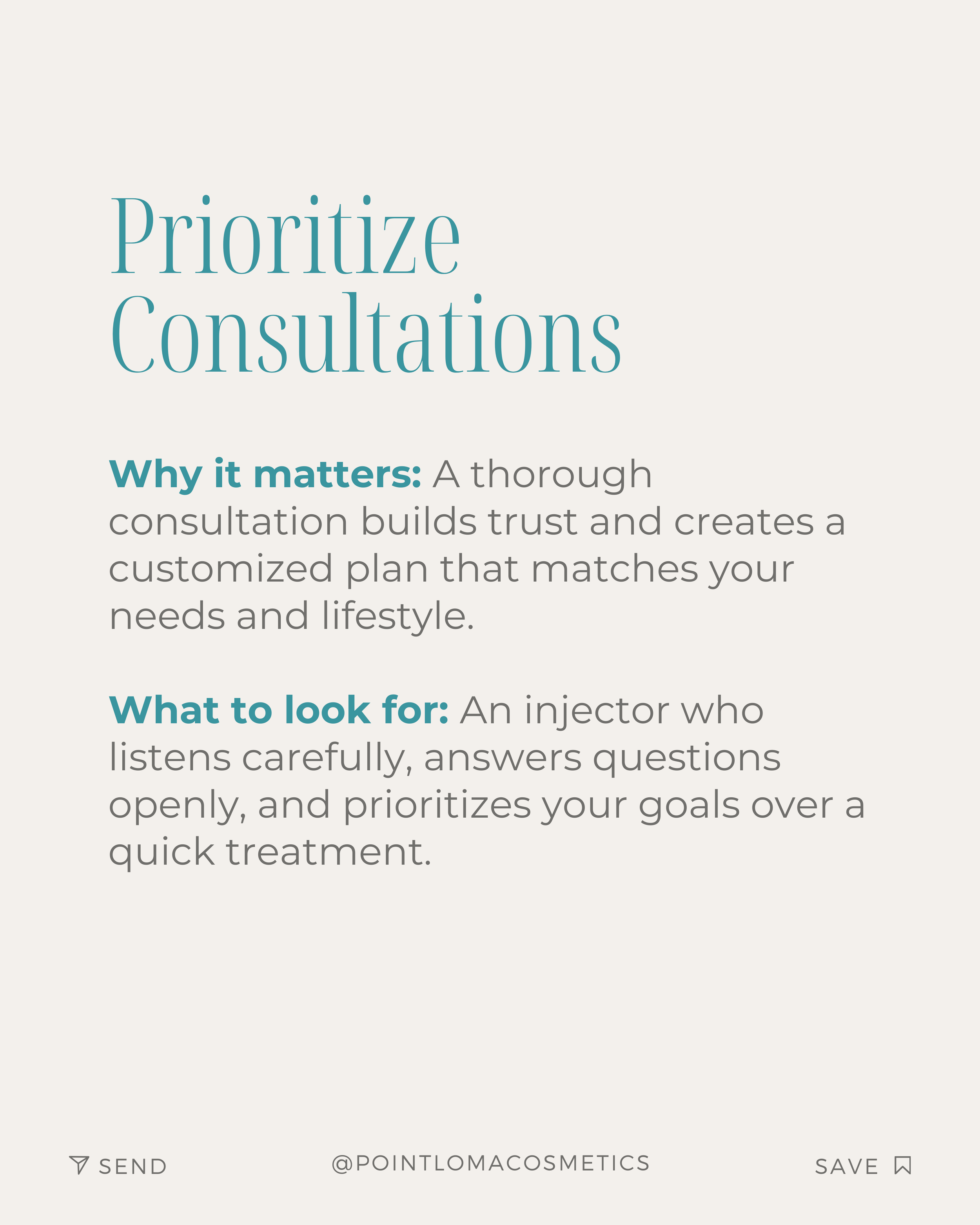 Guide on prioritizing consultations, highlighting the importance of thorough, trust-building plans and listening carefully to goals for quick, effective treatment.