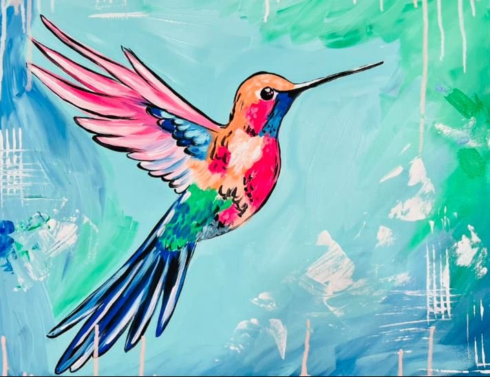  Colorful Hummingbird Acrylic Painting