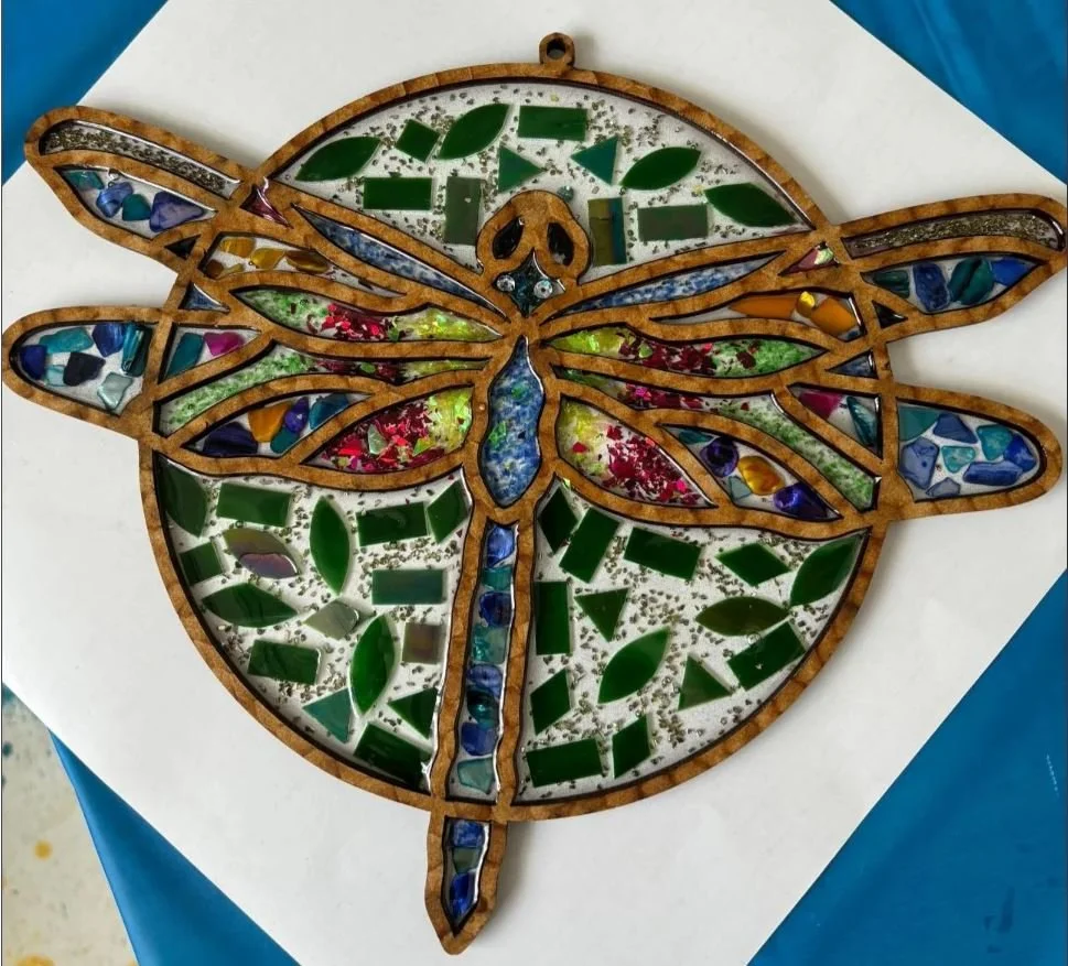 Crushed Stained-Glass Dragonfly - Glass and Resin Art 