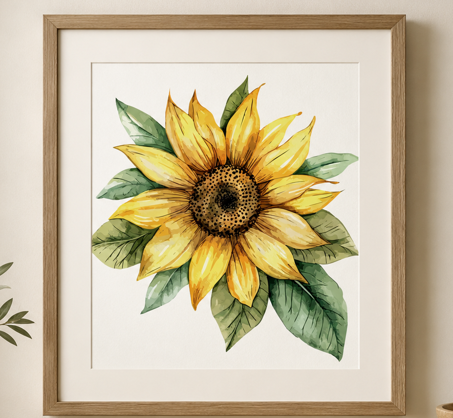 Sunflower Golden Bloom Watercolor 