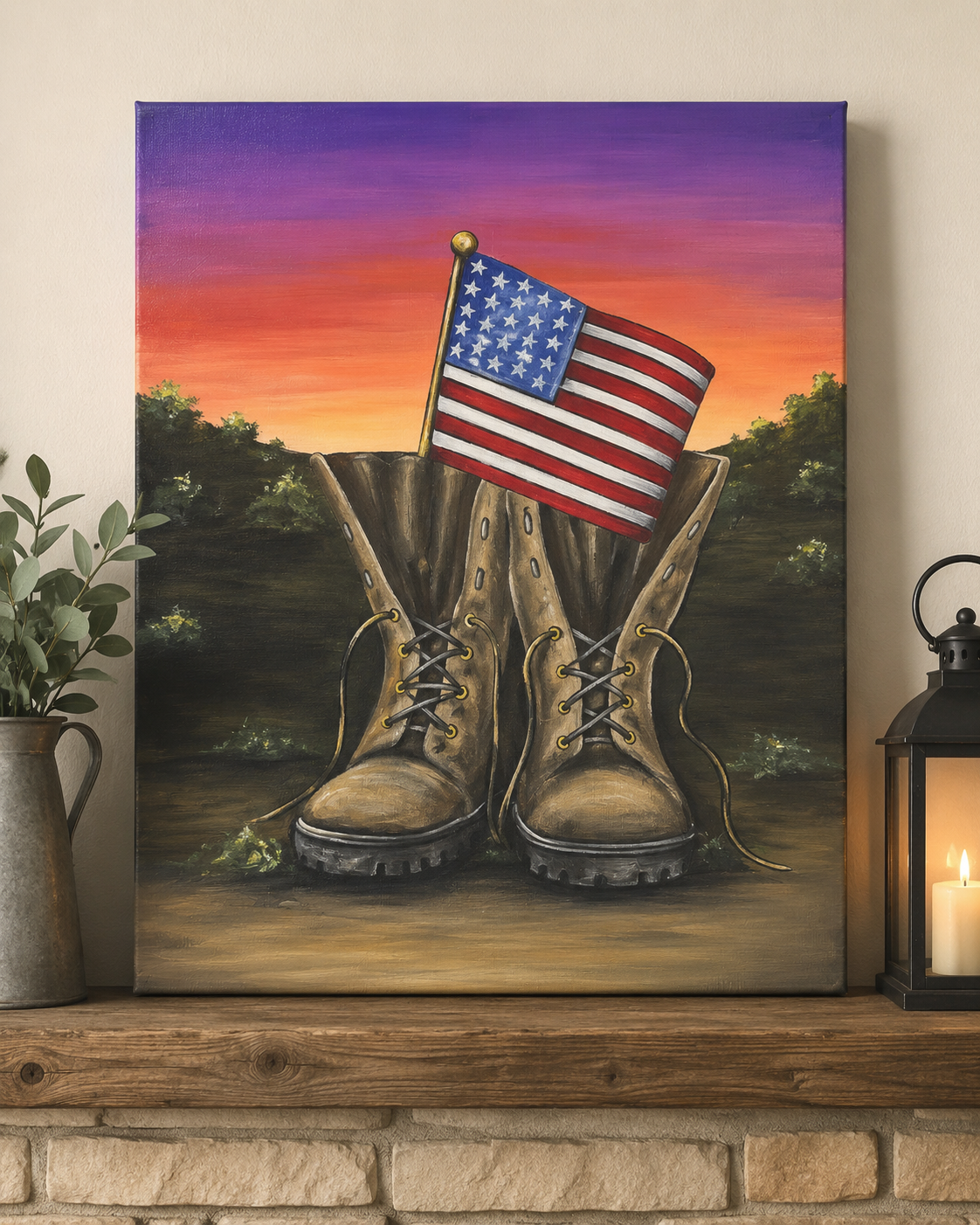 A Patriotic Acrylic Painting Workshop | 'Boots Beneath Old Glory’ | In-Person Acrylic Painting