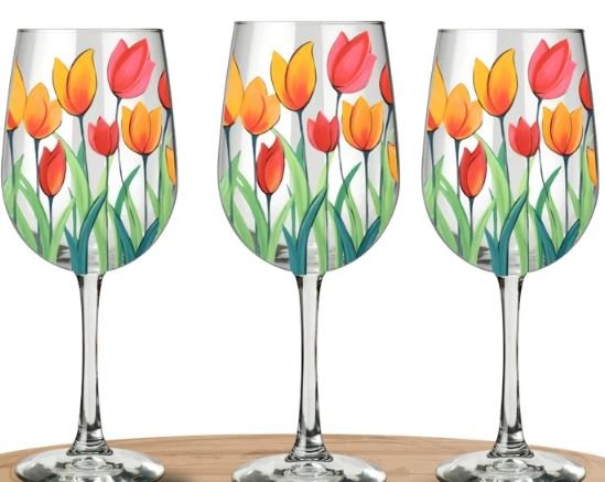 Tulip Wine Glass & Glass Cup Acrylic Painting Craft