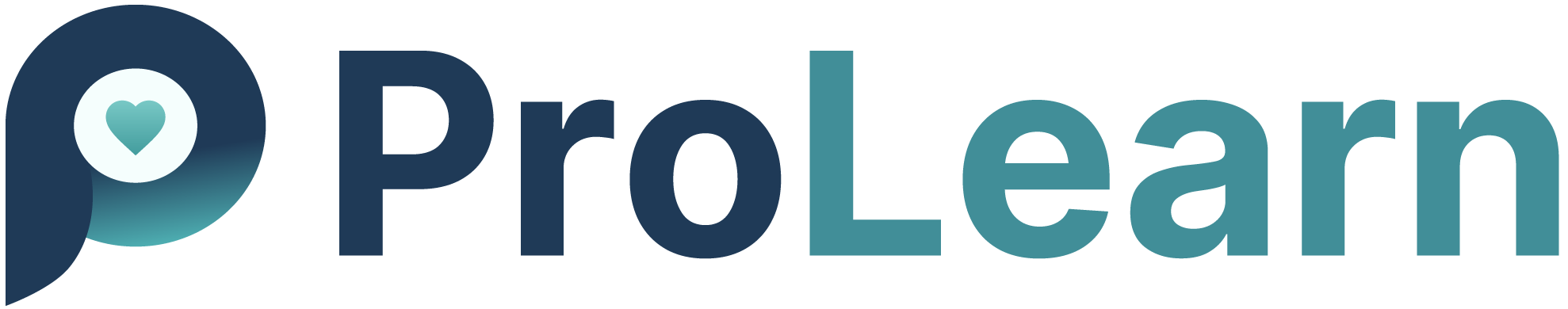 ProLearn logo showing a blue-themed graphic with a white heart icon in a circle at the top left corner, showing a large blue arrow pointing upward.