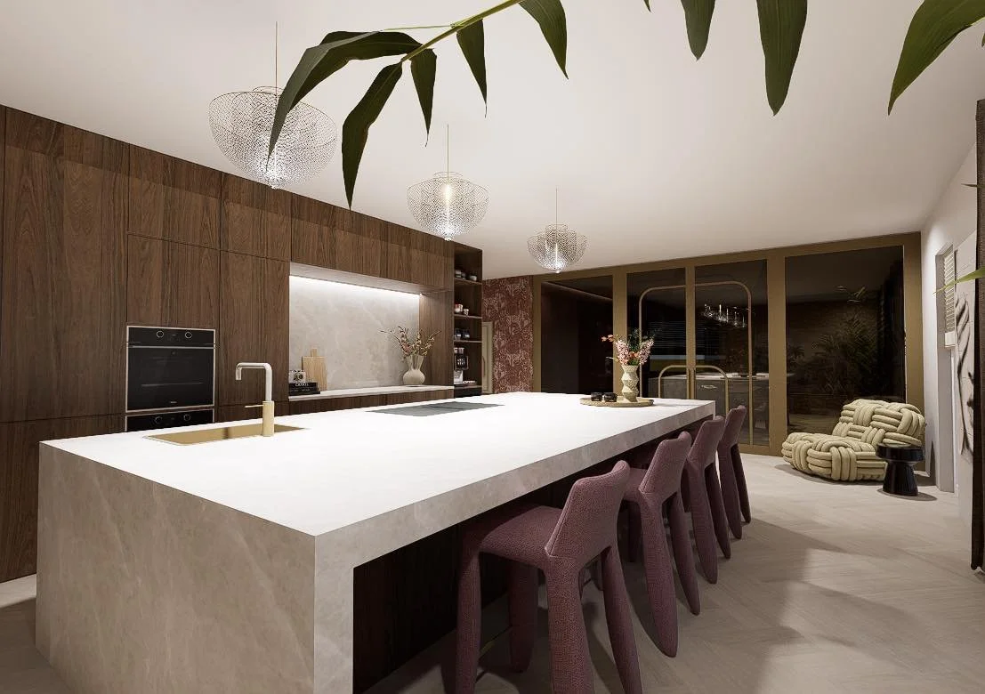 Van eerste idee tot dit eindbeeld 💭
Dit is waar mijn werk om draait: zoeken naar de juiste materialen, kleuren combineren en blijven schuiven tot alles in balans is. Elk detail telt en samen vormt het een geheel dat rust, warmte en karakter uitstraa