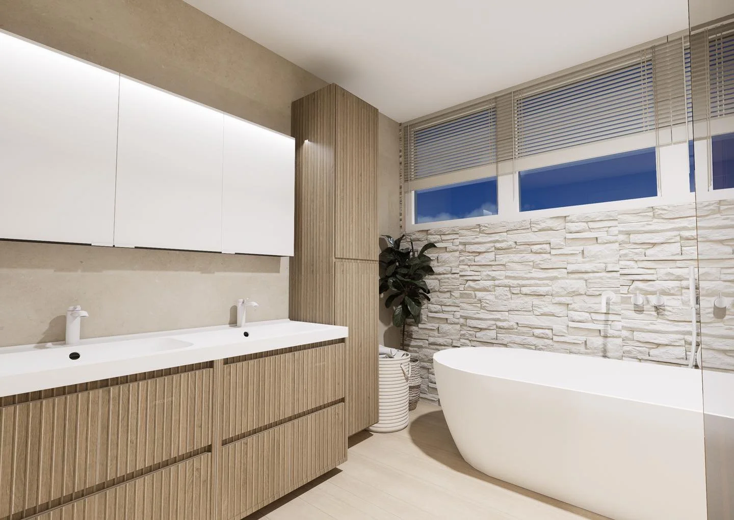-Badkamer project Munstergeleen-

Een plek om tot rust te komen, dat was het uitgangspunt voor dit ontwerp. Door het gebruik van houttinten, natuurlijke materialen en een zachte kleurenbasis ontstaat een serene en ontspannen sfeer.

Het vrijstaande b