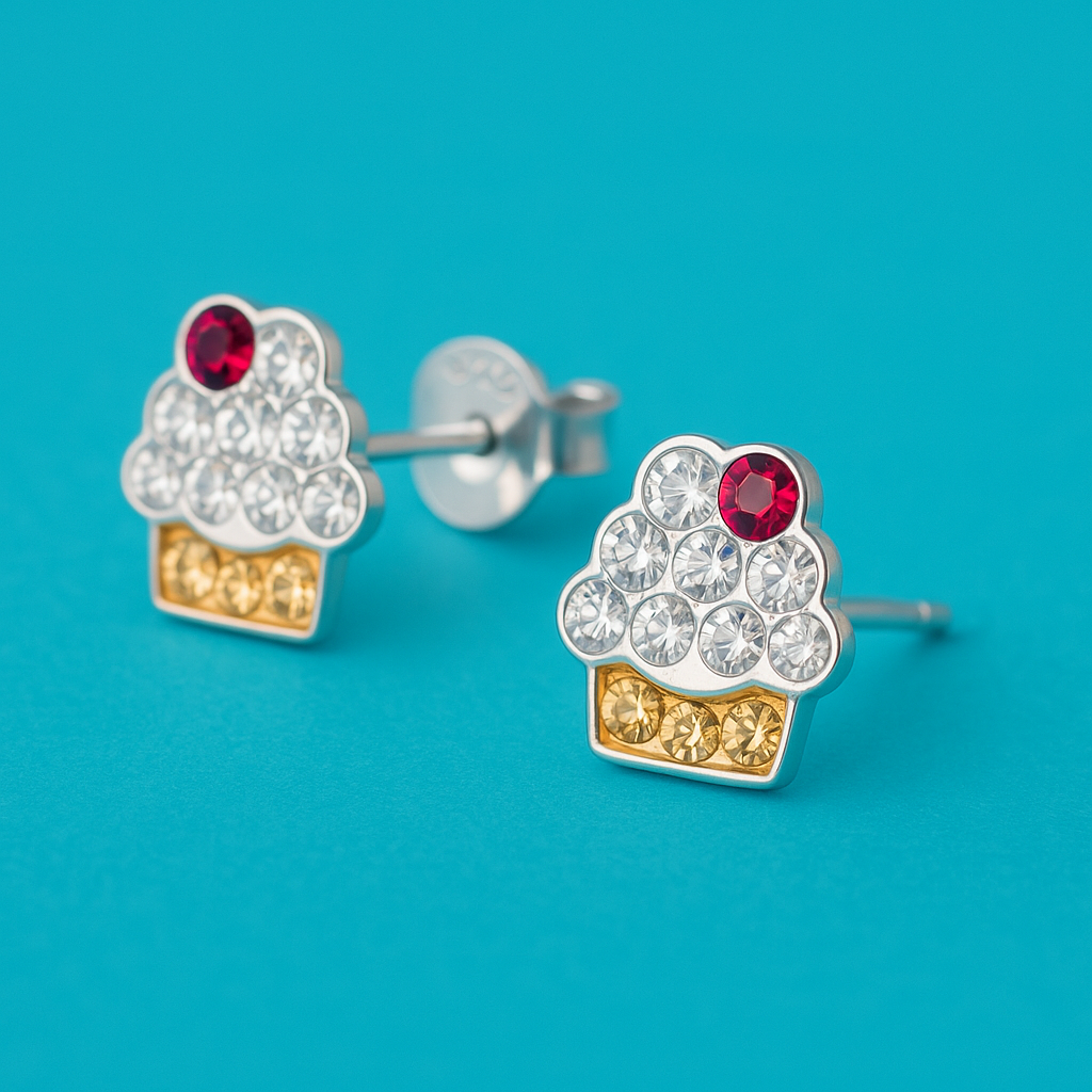 Vanilla Cherry Cupcake Stud Earrings | Sterling Silver