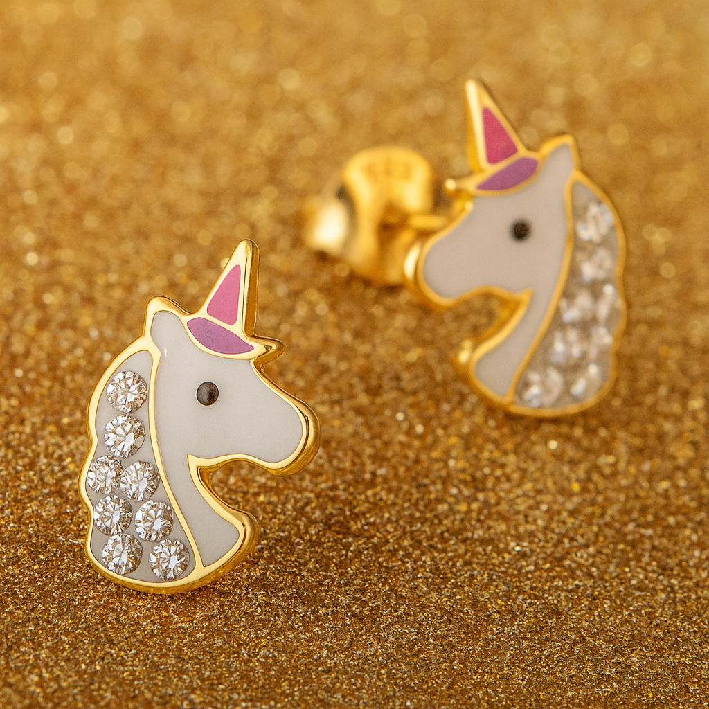 Gold Plated Unicorn Stud Earrings | Sterling Silver