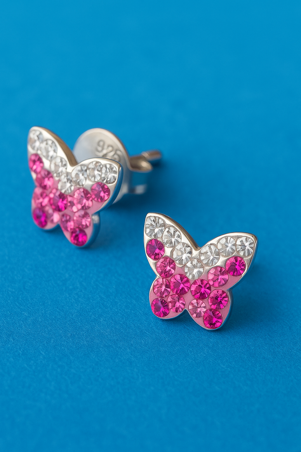 Dainty Bright Pink Butterfly Stud Earrings | Sterling Silver