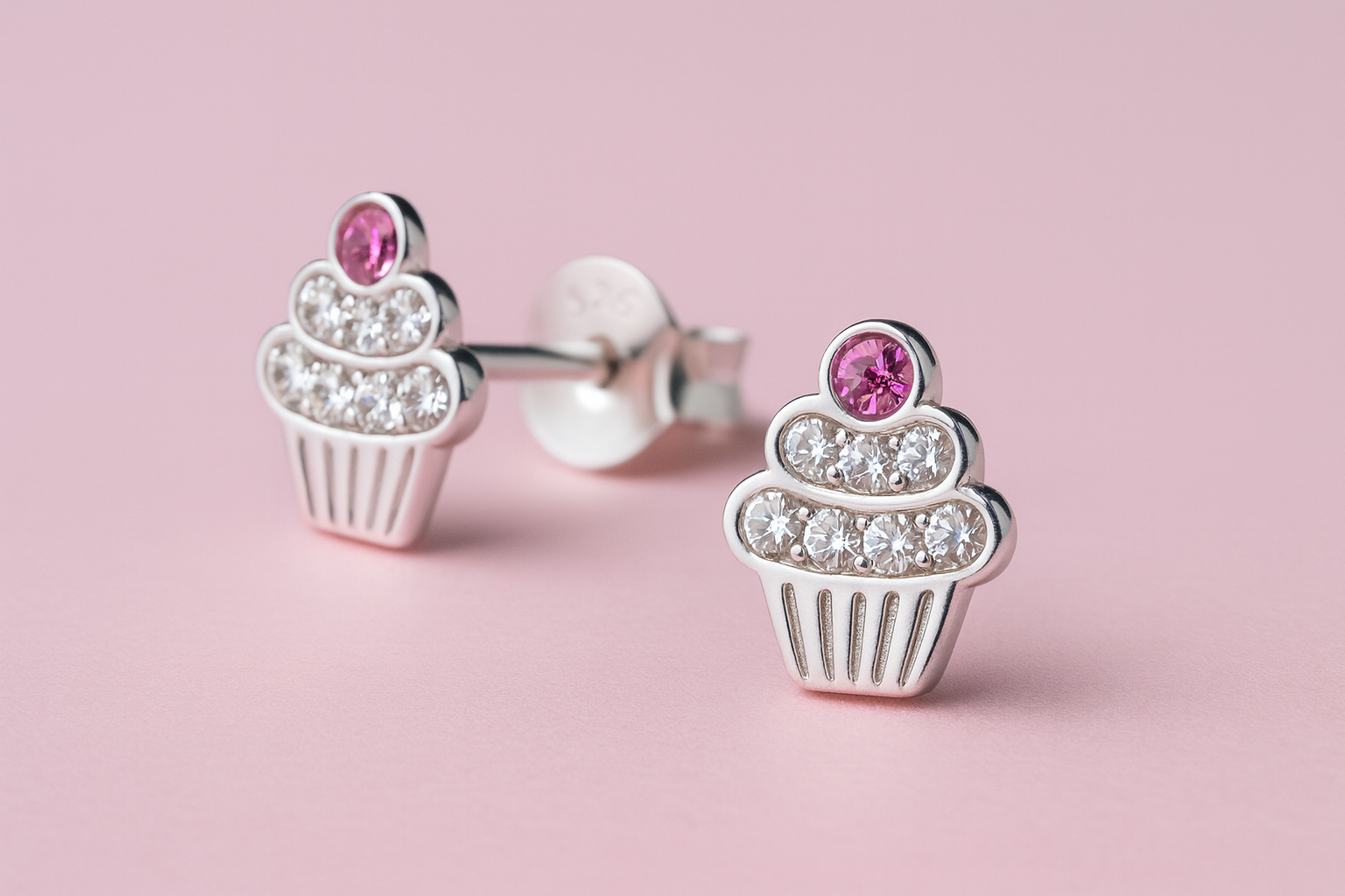 Pink Top Cupcake Stud Earrings | Sterling Silver