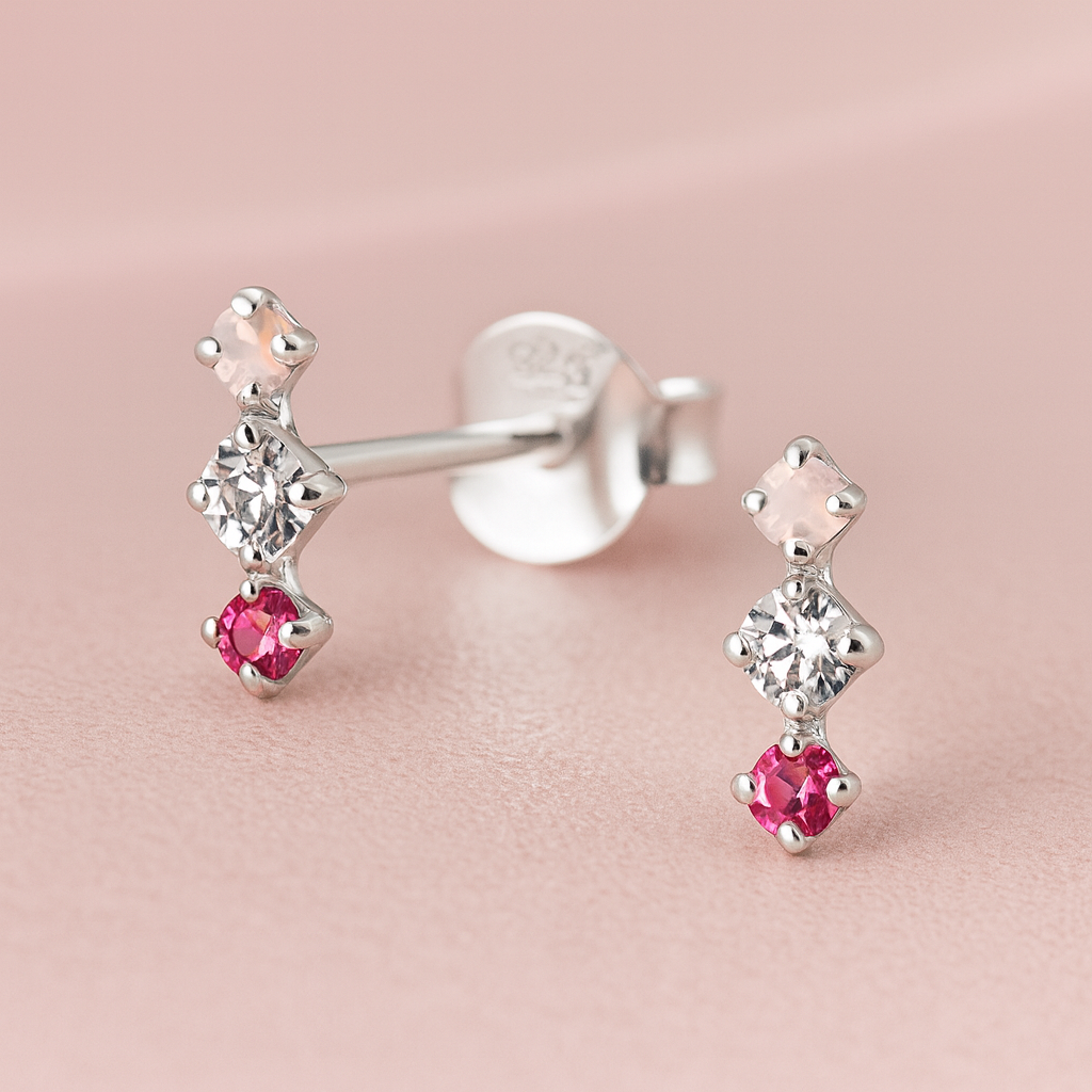 TINY Sterling Silver Opal & Crystal Stud Earrings | Sterling Silver