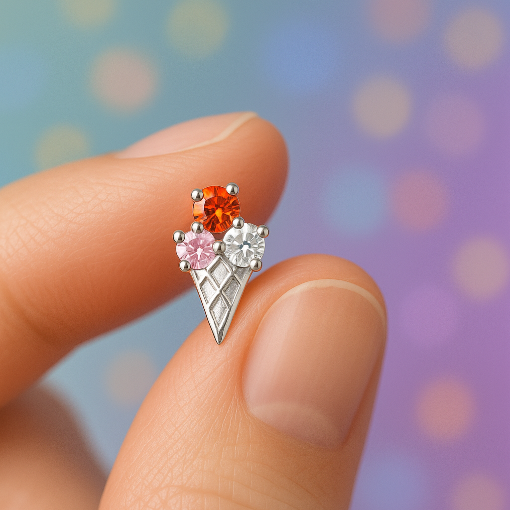 Ice Cream Cone Stud Earrings | Sterling Silver Zirconia