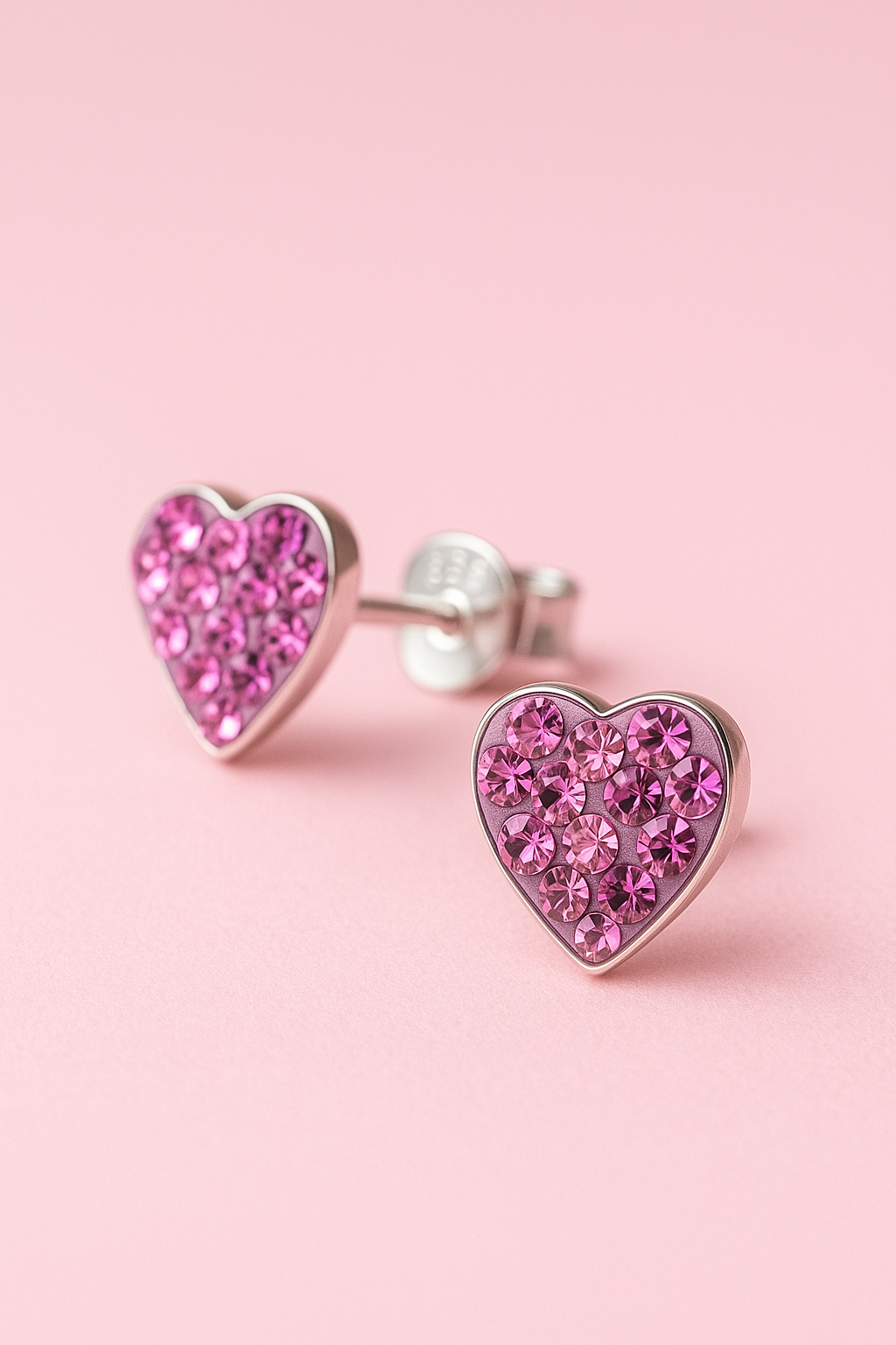 Amethyst Heart Crystal Stud Earrings | Sterling Silver