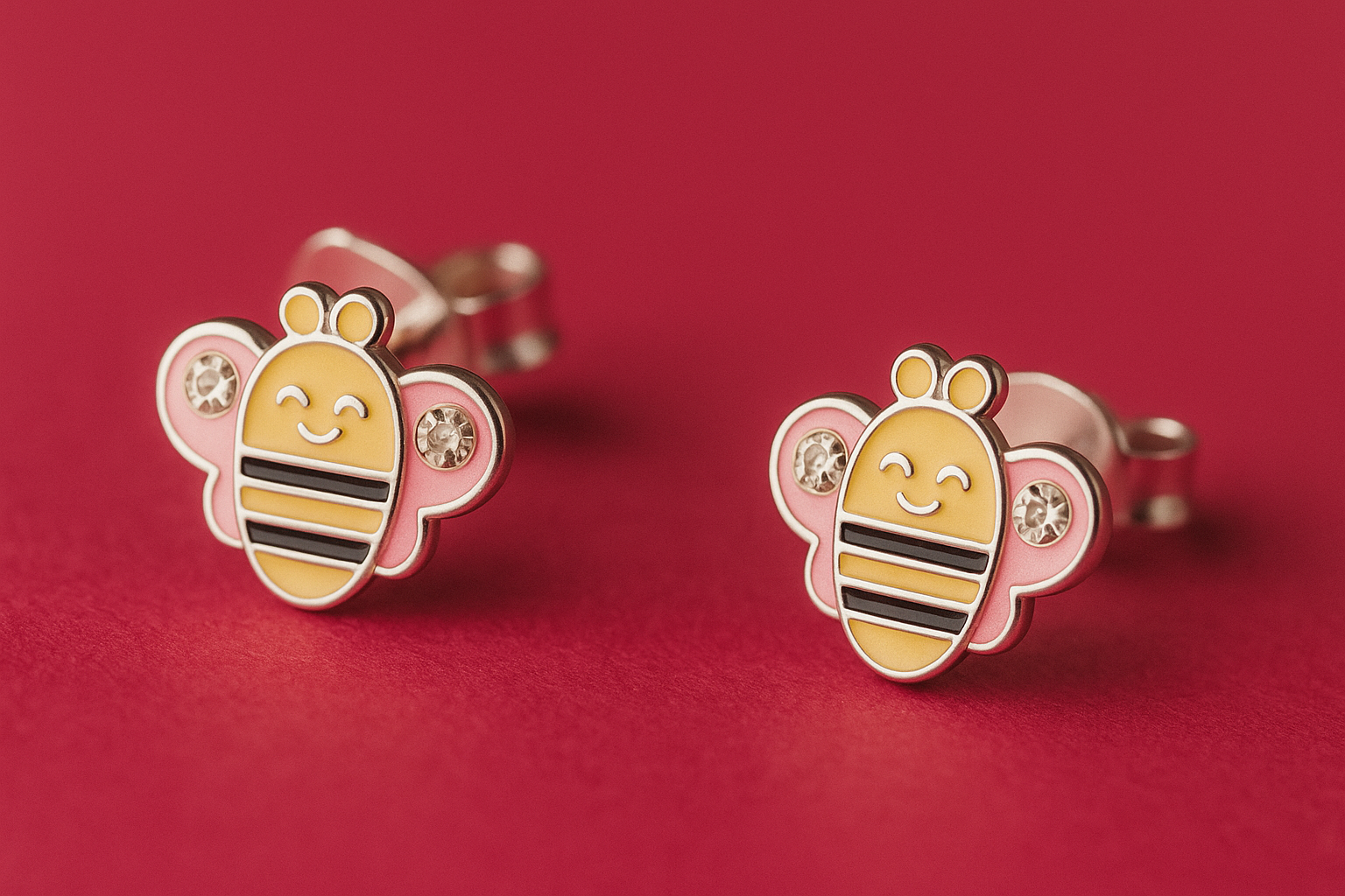 Pink Wings Bee Stud Earrings | Sterling Silver Crystal