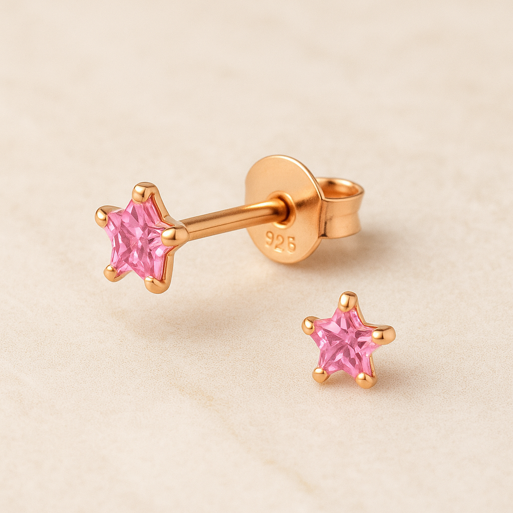Pink Star Stud Earrings | Sterling Silver Rose Gold Plated