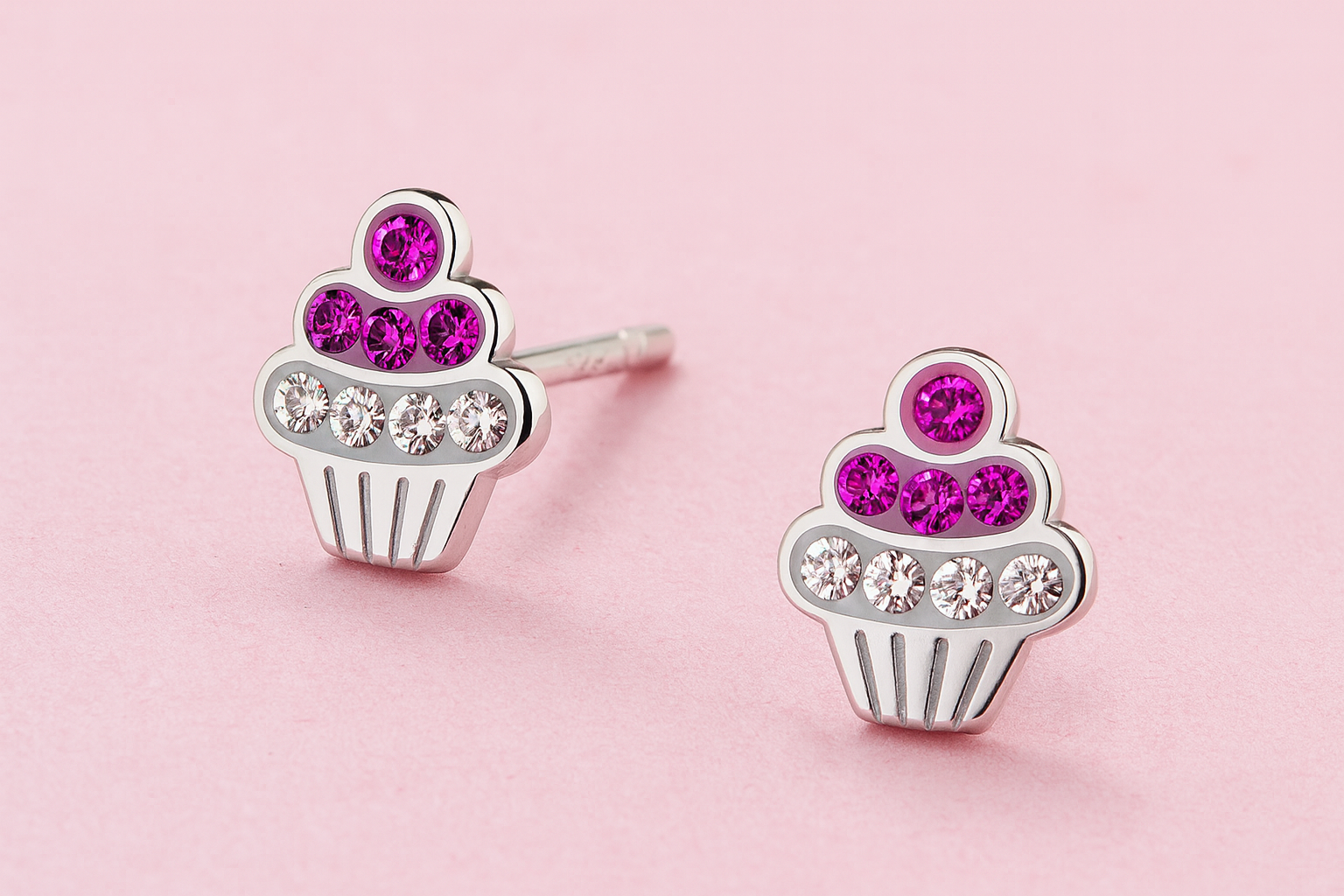 Double Pink Row Cupcake Earrings | Sterling Silver