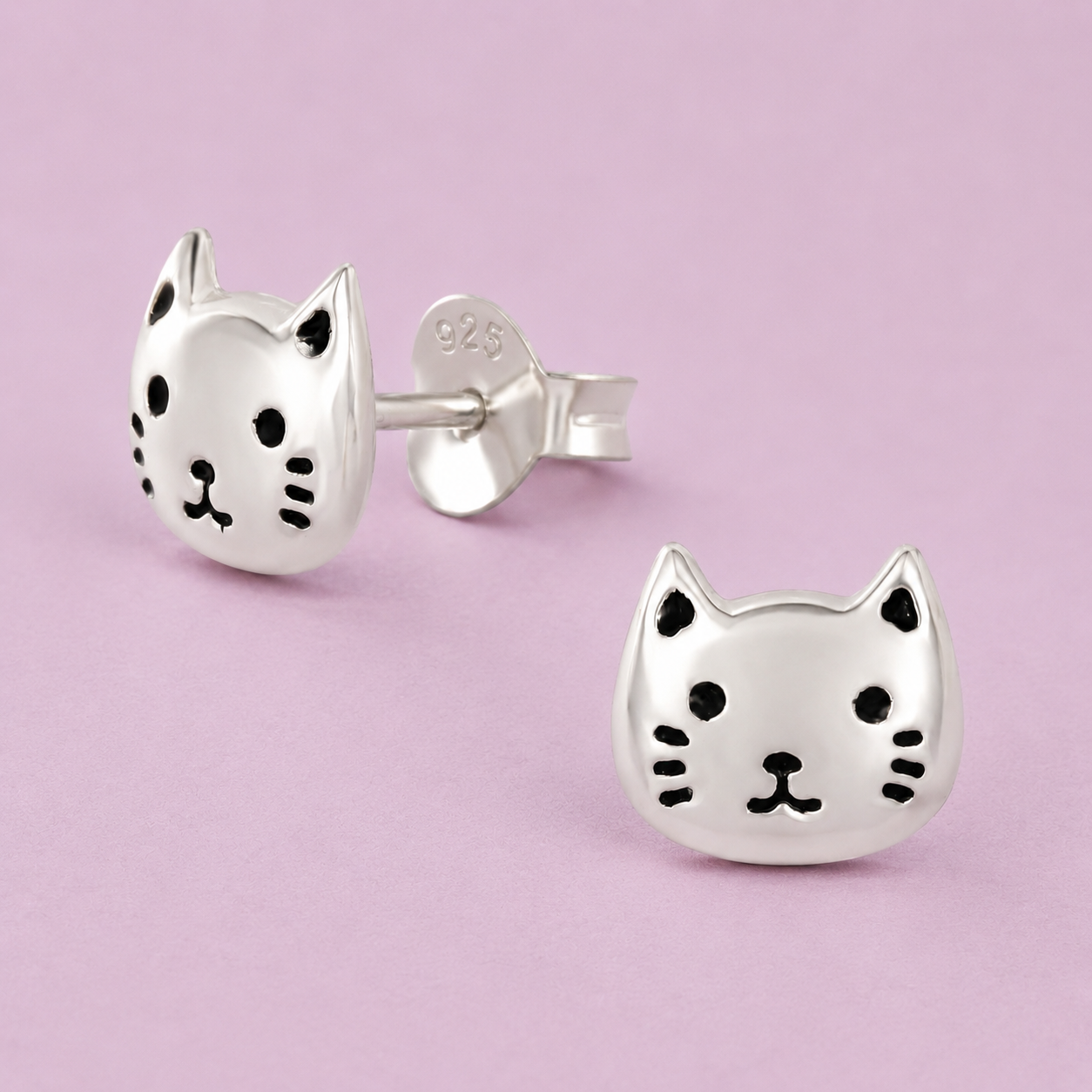 Cute Cat Sterling Silver Stud Earrings