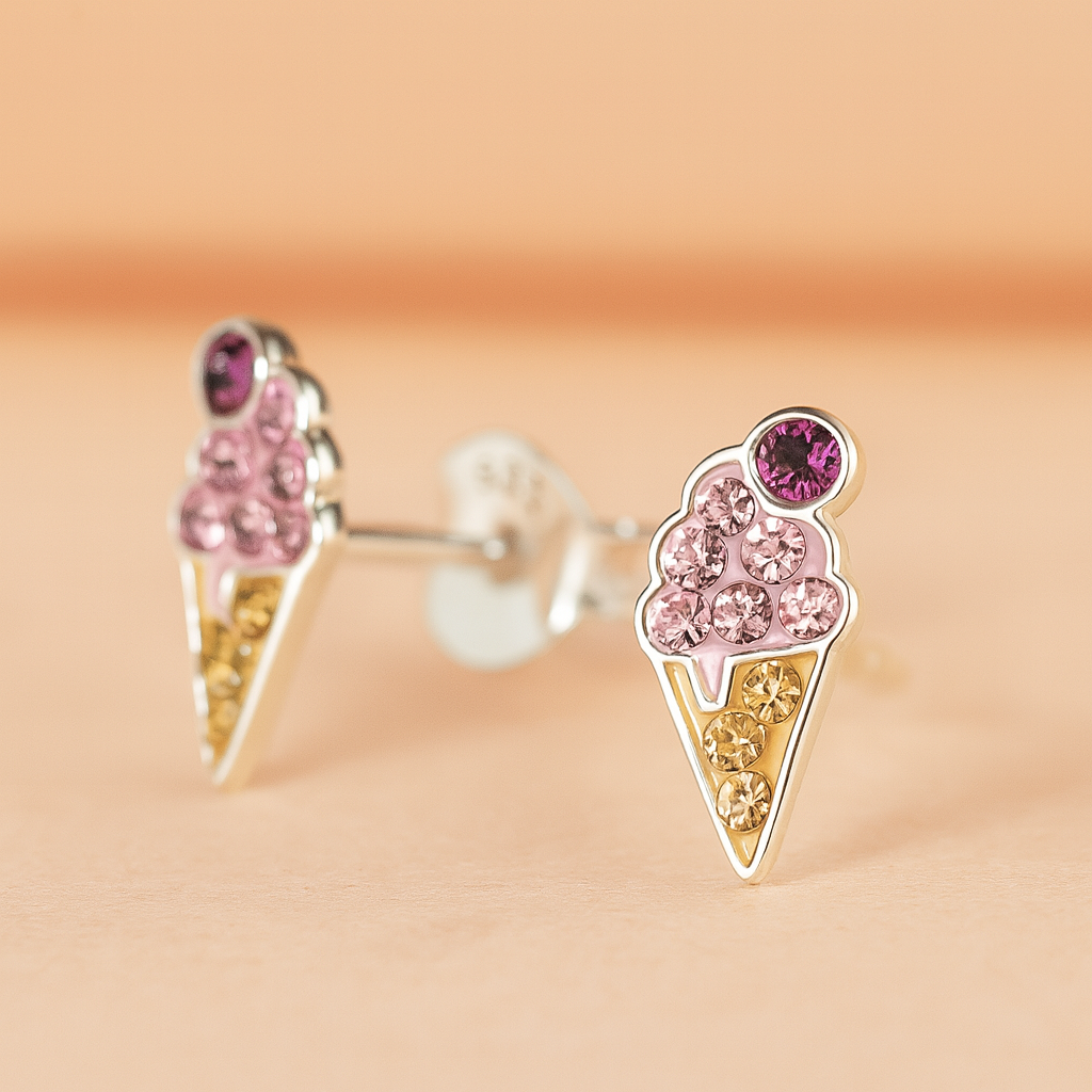 Strawberry Ice Cream Stud Earrings | Sterling Silver