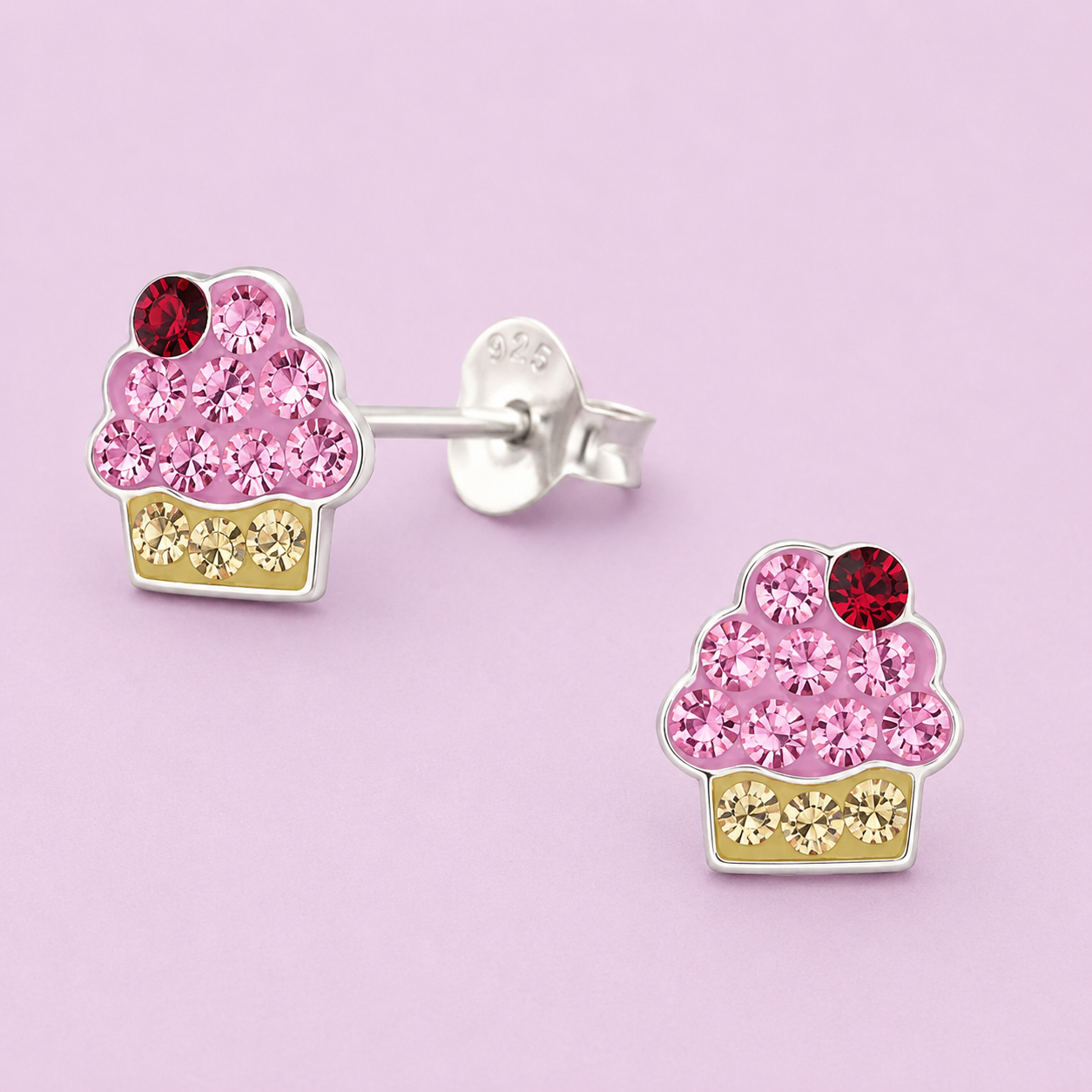 Pink Cupcake Stud Earrings | Sterling Silver